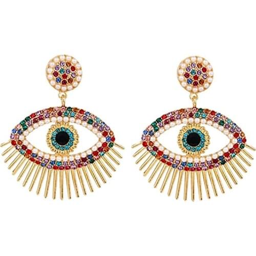 ZHINI New Gothic Eye Dangle Drop Earrings for Women Fashion Colorful Crystal Statement Earring Jewelry Accessories Wholesale