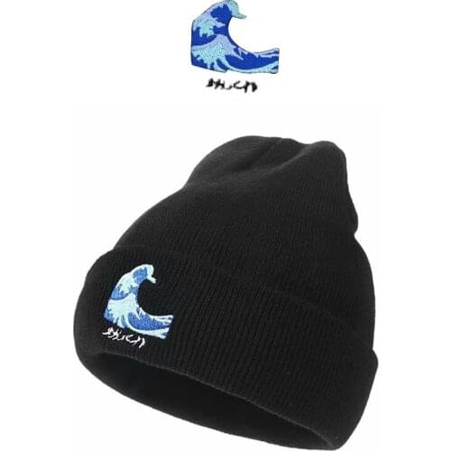 Beanie Waves Embroidery Knitted Hats for Winter Hats for Womens Hat Girl Autumn Female Beanie Caps Warmeradies zzm013