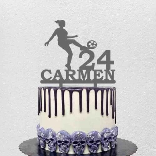 Personalized Football Topper Custom Name Age Women Playing Football Silhouettes Footballer Birthday Party Cake Decoration Topper