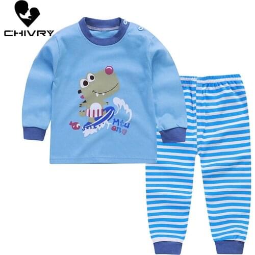 Kids Boys Girls Pajama Sets Cartoon Print Long Sleeve O-Neck Cute T-Shirt Tops with Pants Toddler Baby Autumn Sleeping Clothes