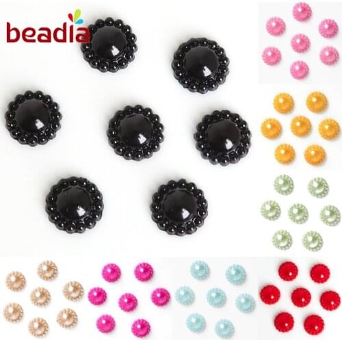 Sale 50pcs Imitation Simulated ABS Pearl Plastic 12mm Sun Flower Flat Back Beads Jewelry DIY Handcraft Making Scrapbook Findings