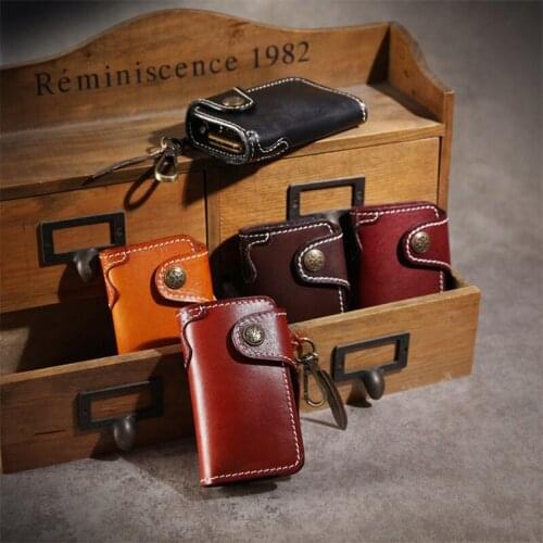 Retro Vegetable Tanned Leather Key Bags Ladies Handmade Cowhide Key Wallet Men Car Key Case Bag Purse Money Holder Card Bag