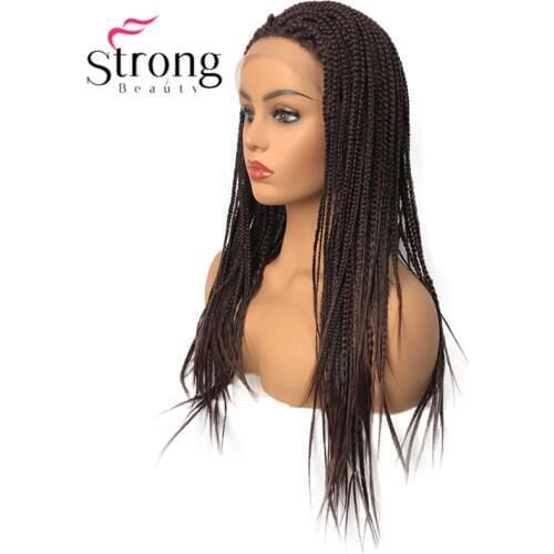 StrongBeauty Braided Lace Front Wig Long Black Brown Synthetic Wigs