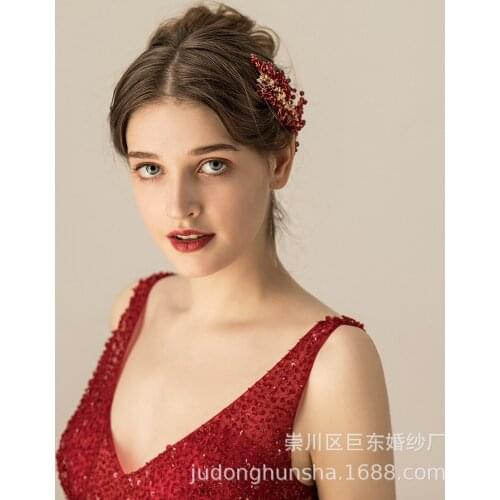 Red Leliin Gold Bridal Hair Comb Wedding Hair Headpiece Crystal Hair Barrette bride Hair Pins Hair Jewelry