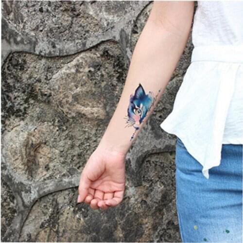 Water Transfer fake tattoo sticker blue half face cat Waterproof Temporary Tatto flash tatoo for woman man kids