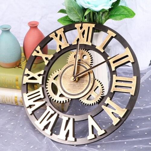 [ONLY FOR ISREAL USER]modern Design Industrial Gear Round Wooden Clock Wall Family Mute Decorative Clock Retro MDL Wall Clock