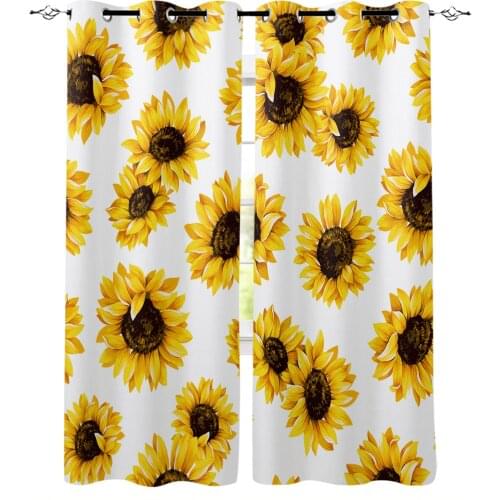 Yellow Flower Sunflower White Blackout Curtains For Living Room Bedroom Window Treatment Blinds Drapes Kitchen Curtains