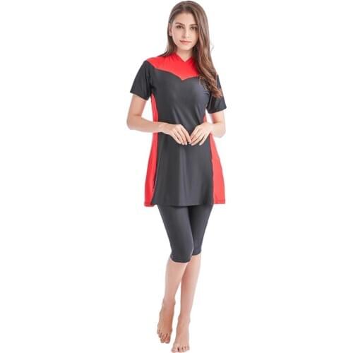 Womens' Color Block Moderate Cover 2 Piece Swimsuit Burkini