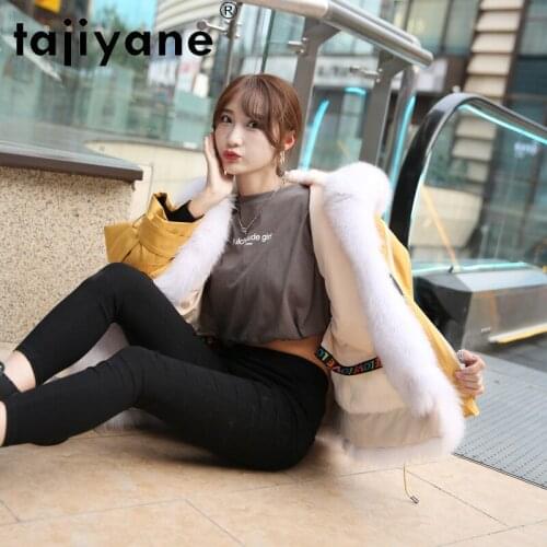Women Coats Winter 2021 Real Fox Fur Collar Hooded Jacket Woman Rabbit Fur Lining Jackets Womens Clothing Casaco TN453