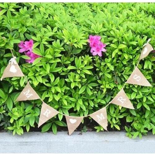 1pcs 1.6M 8 Flags MR & MRS White Letter Wedding Banner Decorations White Heart Home Festival Deco Linen Pennant Party Supplies