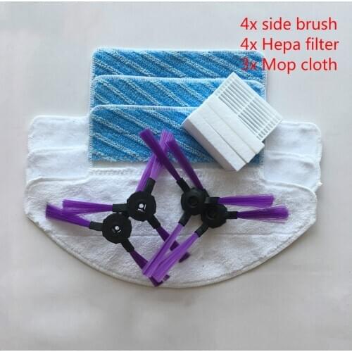 4x Side Brush + 4x Hepa filter + 3x Mop Cloth for Fmart E200 Robot Vacuum Cleaner Parts accessories