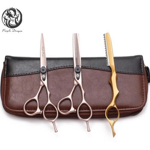 5.5" 16cm 440C Purple Dragon Professional Hairdressers Scissors Rose Gold Cutting Shears Thinning Scissors Hair Scissors Z9015