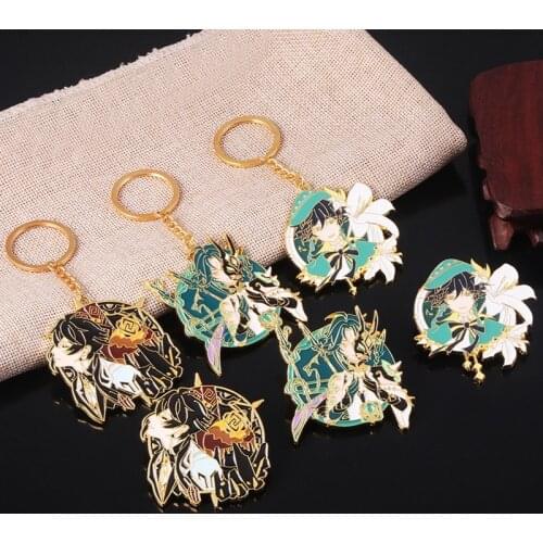 Anime Keychain Genshin Impact Zhongli Venti Diluc Gods Eye Weapon for Women Accessories Cute Bag Pendant Key Ring Girl Gift New