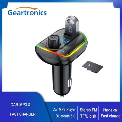 Car MP3 Player Bluetooth 5.0 Handfree Call FM Transmitter USB Fast Charging Atmosphere Light Voice Assistant Car Music Player
