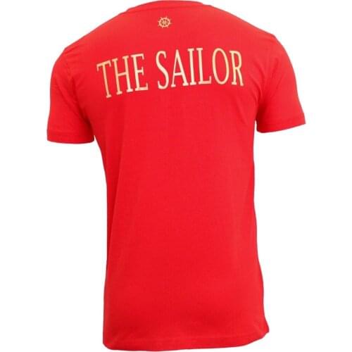 Bichon Designs short sleeve T-shirt men nautical style, The Sailor Black & Red Golden S metallic