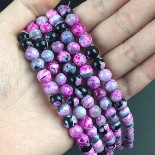 Natural Stone Rose Red Black Fire Agates Beads Round Loose Spacer Beads For Jewelry Making DIY Charms Bracelet 15" 6/8/10mm