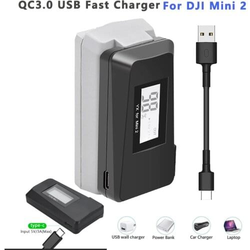 DJI Mini 2 QC3.0 Fast Charger Battery USB Charging With TYPE C Cable LED charger For DJI Mavic Mini 2 Drone Accessories