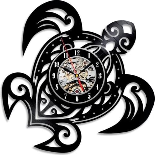 1Piece Turtle Sea Animal Silhouette Wall Clock Mechanical Steampunk Sea Turtle Modern Wall Hanging Decor Vinyl Record Wall Clock