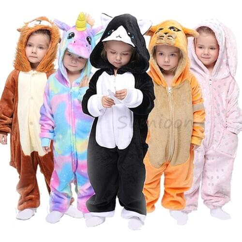 Kigurumi Cat Childrens Pajamas For Boys Girls Unicorn Pajamas Flannel Kids Panda Pijama Animal Sleepwear Winter Licorne Onesies