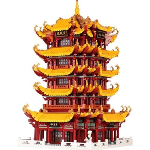 Building-Blocks Chinese Style Street Scene DIY Building Model 6794PCS Yellow Crane Tower Small Particles Blocks Toy Kid Gift