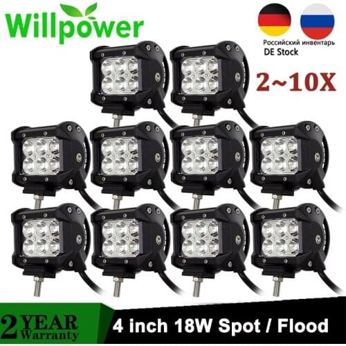2/10PCS 4 inch 18W LED Work Light Work Lamp 4'' Light Bar Spot Flood For Jeep Boat Truck Tractor 4x4 4WD Offroad Car 12V 24V