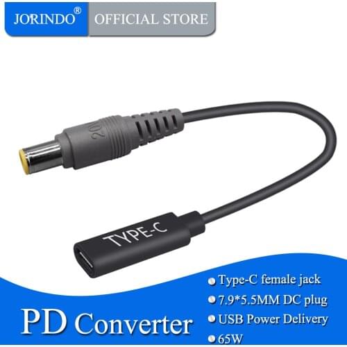 JORINDO 0.15M/0.49FT Type-C female jack to DC7.9*5.5MM PD Charging Adapter Cable,Notebook PD fast Charging Line For 65W