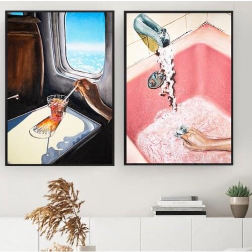 Retro Abstract Art Poster Bathroom Airplane Scene Picture On The Wall Medieval Vintage Canvas Painting Home Decoration Bedroom