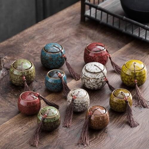 Ceramic Portable Travel Fancy Glaze Small Tea Caddy Retro Household Storage Pot Moisture-proof Mini Tea Caddy Universal