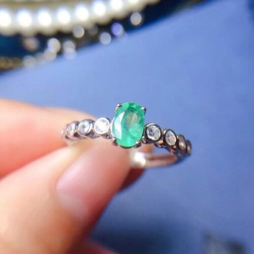 Women Emerald Gemstone Ring, 925 Sterling Silver Green Stone Ring for Women, Promise Wedding Ring