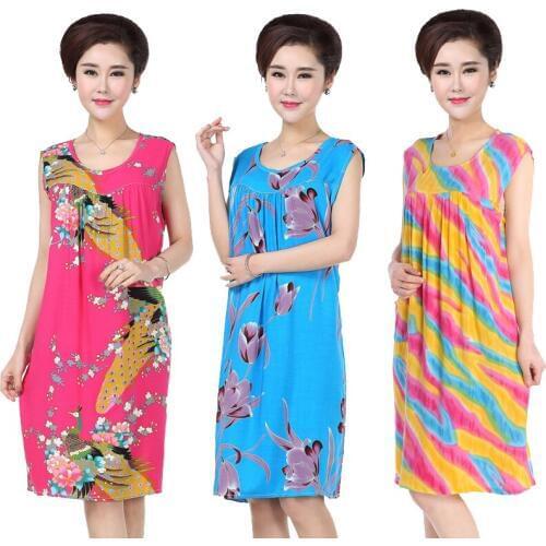 Summer Middle-aged Women Sleepwear Ladies Cotton Nightdress Female Casual Large Size Home Clothes Loose Print Sleepshirts W842