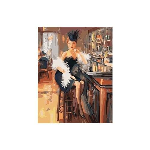 MaHuaf-X791 sexy woman on bar chair figure painting coloring by numbers DIY digital Hand-painted canvas painting for home decor
