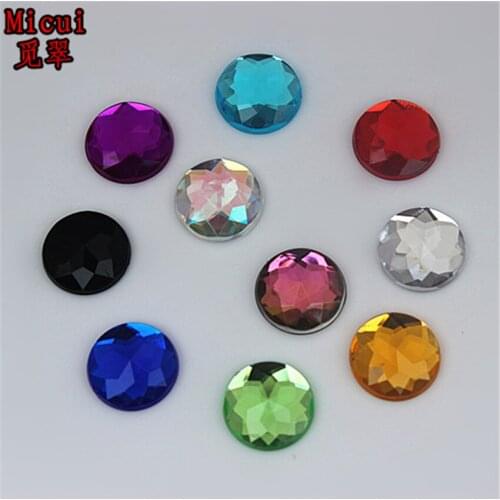 Micui 100pcs 14mm Round Acrylic Rhinestones Crystal Stone Flatback Non Hotfix No Hole Craft Wedding Decoration DIY ZZ92