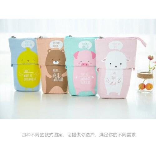 Cute, simple, multifunctional, small, large-capacity creative girls heart pen holder pencil case, variable drop canvas bag