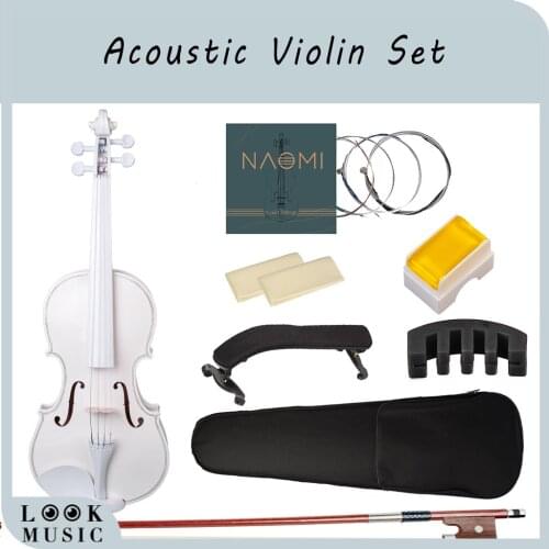 NAOMI Full Size 4/4 White Basswood Violin with Case Shoulder Rest Extra Strings Bow Mute Clean Cloth
