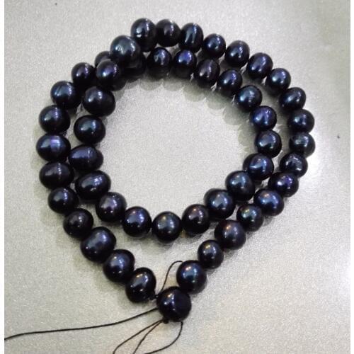 One Strands Real Pearl 8-9mm Bright black colors Pearl Natural Freshwater Pearl loose beads 35cm / 14.5inch