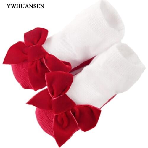 YWHUANSEN Autumn Winter Bowknot Baby Girls Socks Cotton Spring Socks For Children Princess Socks For Newborn Baby Clothing Meias