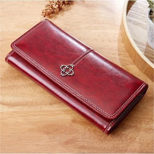 2021 New Womens Wallet Wax Oil Skin Wallet Money Bag Ladys purse Leather Bag Wallet Card Holder Portable