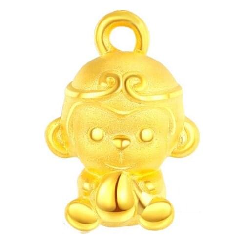 New Pure 24K Yellow Gold Pendant Women 3D Hard Gold 999 Gold Cute Monkey Necklace Pendant