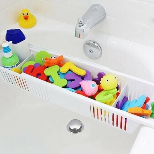 Bathtub Caddy Tray Plastic Bathtub Basket Shelf Rack Bath Toys Organizer Retractable Storage Rack DIN889