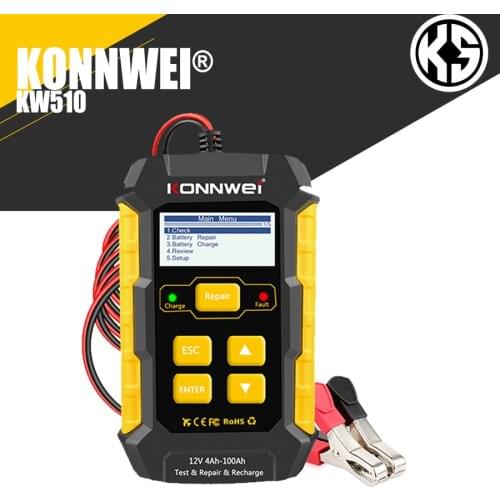 KONNWEI KW510 12V 5A Full Automatic Car Battery Tester Pulse Repair Charger Wet Dry Lead Acid Car Battery Repair Tool Agm Gel
