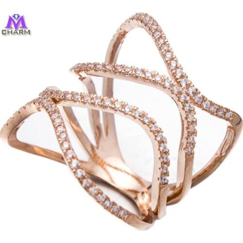 Gold Plated Micro Setting Clear Austria Crystals Fine Polishing Spiral Finger Jewelry Ring For Women