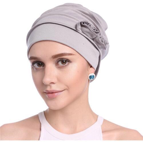 Fashion Women Muslim Hat Hijab Turban Caps Solid Cotton Flower Headscarf Hats Soft Elastic Islam Arab Head Wrap Bonnet hair loss