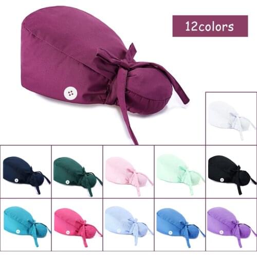 Beauty Salon Work Hats Unisex Scrub Elastic Cotton Pet Grooming Cap Health Service Pet Work Cap Ponytail Nursing Work Button Hat