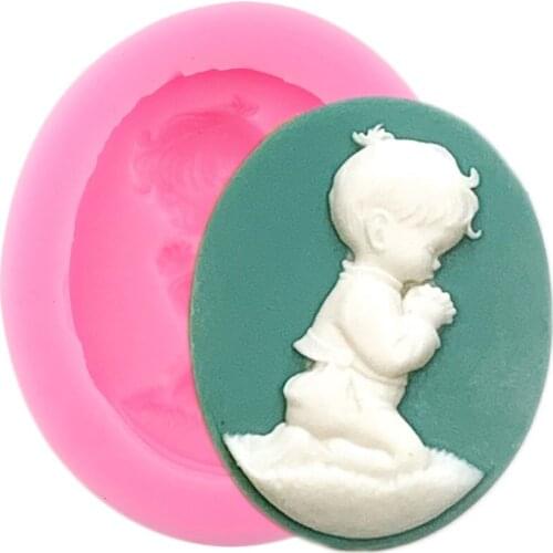 Angel Boy Praying Cameo Silicone Fondant Mold Cupcake Topper Cookie Baking Cake Decorating Tools Candy Chocolate Gumpaste Moulds