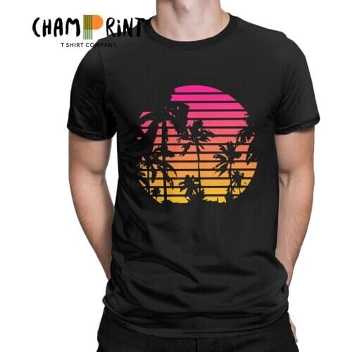 Sunset Palm Tree Vintage Tee Shirt 80s Synthwave Clothes Vaporwave T Shirt Cyberpunk Mens T-Shirts Japanese Colors Streetwear