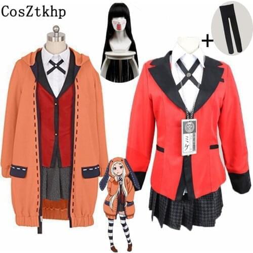Yumeko Kirari Jabami Kakegurui Gambler Rune Runa Yomozuki Cosplay Costume Anime Hoodie Coat Jabami Yumeko Cosplay Costume Wig