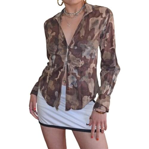 2021 Fashion Y2K Vintage Print Shirt Women Long Sleeve Turn-Down Collar Slim Fit Blouses Holiday Sexy Casual Tops Streetwear