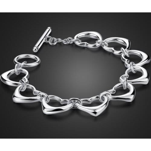 Fashion Simple Heart Bracelet 100% 925 Sterling Silver Women Bracelet Bangle Wholesale Charm Brand Silver Jewelry Gifts