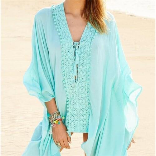 Women Swimsuit Cover Ups Sexy Kaftan Beach Tunic Dress 2021 Summer Robe De Plage Solid Cotton Pareo Beach Cover Up #Q403