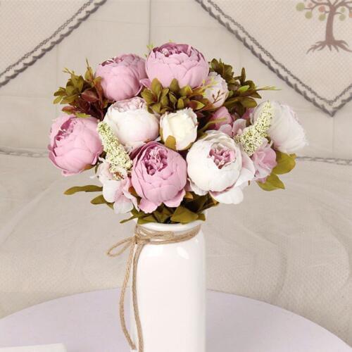 European 13 Branch/Bouquet Artificial flowers core Peony Vivid artificial Fake Silk Rose Bridal Wedding decor wreath gland home